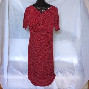 Boden Rita Ruched Tencel Shift Dress Red And Burple Geometric Print